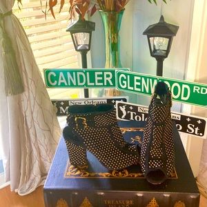 Black and Gold studded ankle sandals